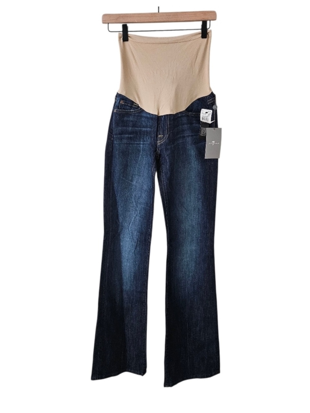 7 for all mankind Maternity Belly Panel Dark Wash Flare Jeans - Beige Panel